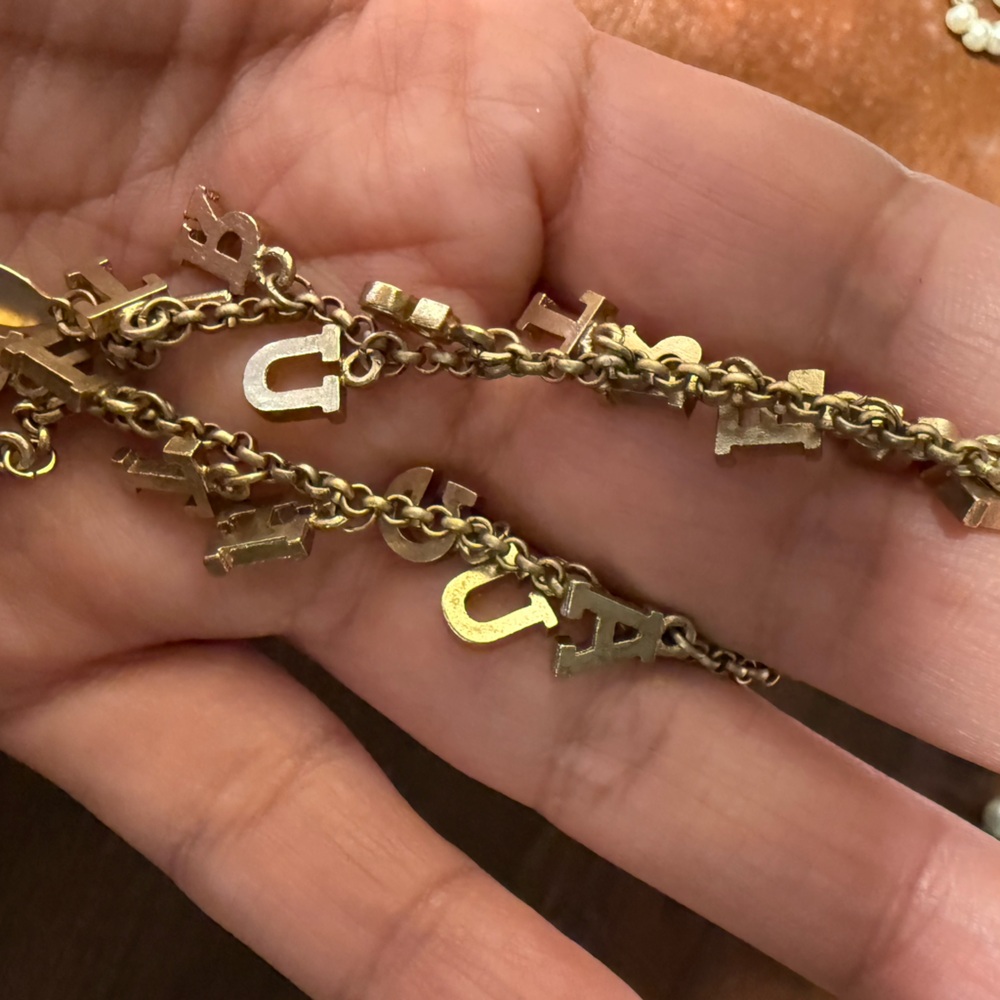 Gold Tone Letter Charm Bracelets,- Letter & Leaf - Picture 3 of 3
